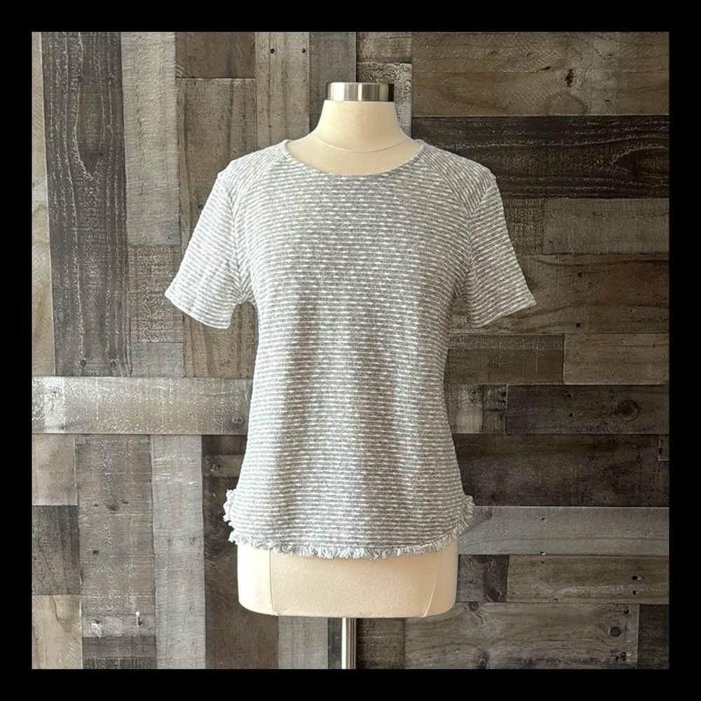 Emelia gray white stripes knit top medium festival feminine boho chic old money